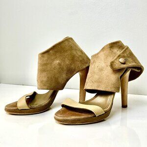 Hussein Chalayan Beige Suede Ankle Cuff Architectural Heels EU 38 Italy